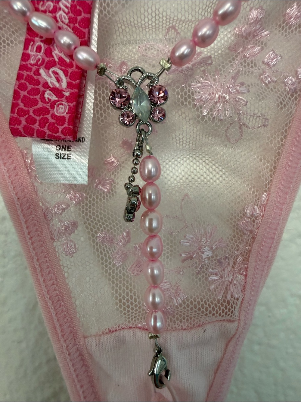 Bejeweled butterfly pearl G string